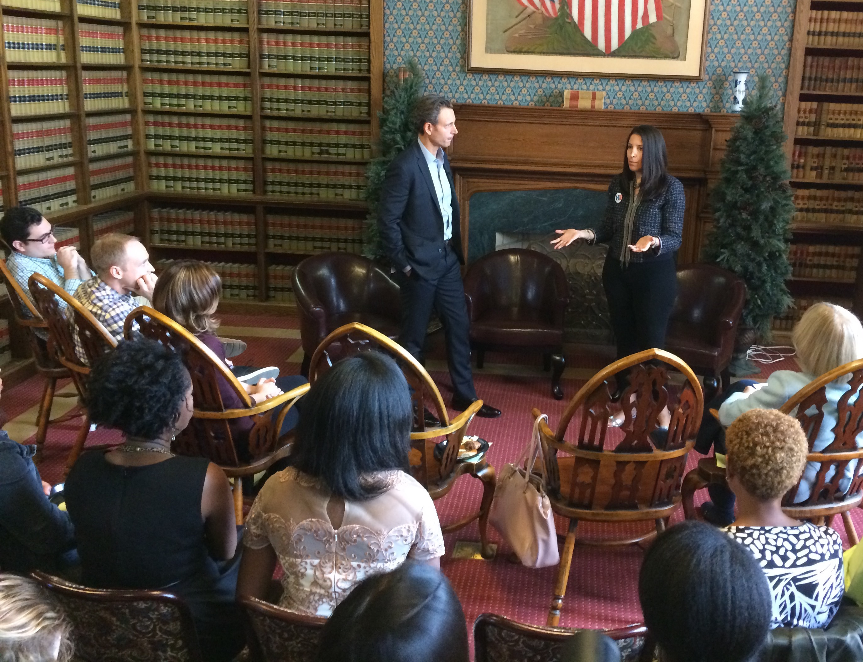 "Scandal" Actor Tony Goldwyn and Firm President Sheryl Axelrod engaging the crowd in a discussion on voter protection.