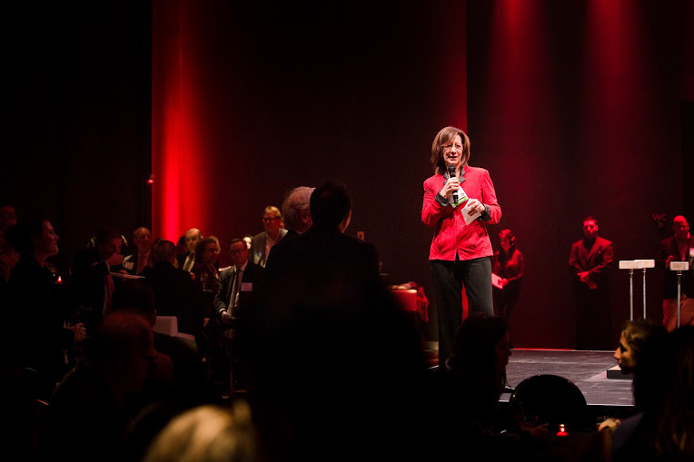 Lisa welcoming guests to the reception at Dalhousie Station, headquarters of Cirque Eloize, where attendees were treated to a special performance by Cirque Eloize.